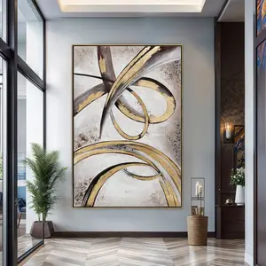Vertical Wall Art Abstract Wall Art Golden Strokes Oil Painting on Canvas Housewarming Gift for Home Decoration