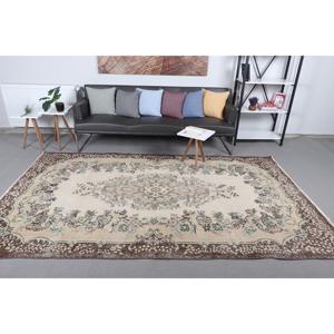 พรมวินเทจขนาด 5.7x9.5 ฟุต พรมตุรกีขนาดใหญ่ พรมลายทางสีน้ำตาล - Product Image 1