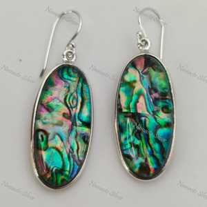 925 Sterling Silver Dangle Drop Earrings Handmade Natural <b>Abalone</b> Oval Doublet Blue Paua-Elegant 925 Sterling Silver Gifts - Product Image 1