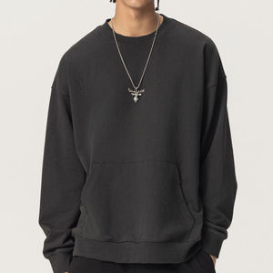 Custom <b>Women's</b> Heavyweight Fleece <b>Sweatshirt</b> 420G Round Neck Distressed Pullover with Pocket OEM ODM Wholesale Supplier - Product Image 3