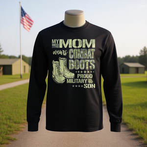 Ma mère porte des bottes de combat, fière de son fils militaire, t-shirt à manches longues pour homme adulte, col rond - Product Image 3