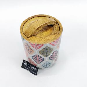 Pot de fruits secs imprimé en bois émaillé fabriqué à la main avec couvercle hermétique et poignée incurvée tradebyd - Product Image 2