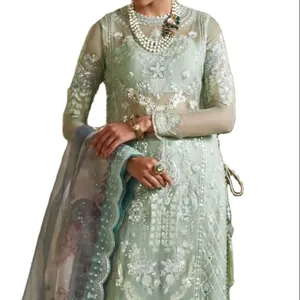 Abito da festa elegante ricamato dorato di alta qualità vestito da donna fantasia in stile Pakistani e indiano per feste