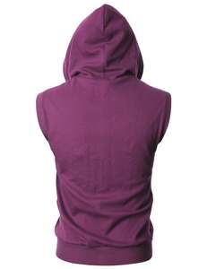 <b>Mens</b> Slim Fit <b>Sleeveless</b> Lightweight Zip-up Hooded Vest Purple Cotton Zip up <b>Hoodie</b> - Product Image 2