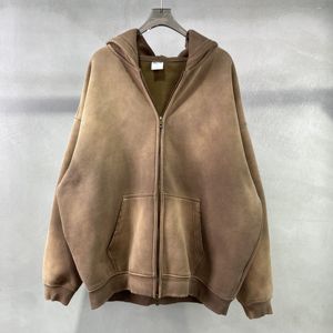 เสื้อมีฮู้ดสำหรับผู้ชายผ้าฟลีซย้อมย้อมย้อมย้อมมีซิป360 GSM ผ้าฝ้ายโพลีเอสเตอร์ - Product Image 4