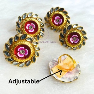 แหวนแต่งงานแฮนด์เมดทำจากทองเหลือง Kundan งานแฮนด์เมดใหม่ขายส่งทำด้วยมือแหวนแฮนด์เมดจากนักออกแบบเครื่องประดับ Haldi Sangeet - Product Image 6