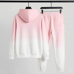 Conjunto de Sudadera con Capucha y Pantalones Deportivos para Hombre, de Algodón Suave de Alta Calidad, Estampado Sólido Vintage, Ecológico, con Tinte Degradado de Rosa a Blanco - Product Image 2