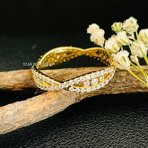 14K Solid Gold Lab Grown Diamond <b>Thin</b> Eternity Infinity Wedding Band <b>Ring</b>. - Product Image 2