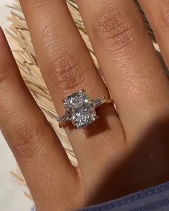 10x8mm Cushion Cut Moissanite Three Stone Engagement <b>Ring</b> Yellow Gold Plated 925 Silver Fine Wedding Jewelry For Women Wholesale - Product Image 1