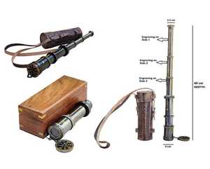 Télescope en laiton nautique avec options de boîtier en cuir et en bois, style vintage, noir/brun, fait à la main pour la décoration intérieure, artisanat Calvin - Product Image 3