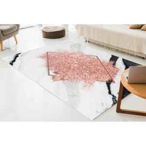 Alfombra Rosa con Efecto Mármol Brillante: Alfombra Decorativa Contemporánea, Alfombra Estampada, Alfombra Suave No Tejida - Product Image 2