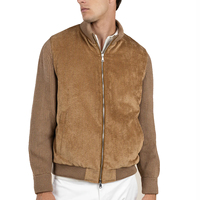 Blouson Bomber Homme Col Montant Enduit en Velours Côtelé Délavé à l'Acide avec Poches à Rabat Brodé Anti-Bactérien Hiver Décontracté Style Urbain