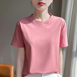 เสื้อยืดผ้าไหมผ้าฝ้ายผสมเมอร์เซริสสำหรับผู้หญิงเสื้อยืดคอกลมแขนสั้นทรงหลวมแบบเรียบง่ายสำหรับฤดูร้อน100% - Product Image 5