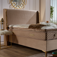 Lit divan royal européen moderne en velours avec matelas, cadre en bois massif, élégance luxueuse pour chambre à coucher