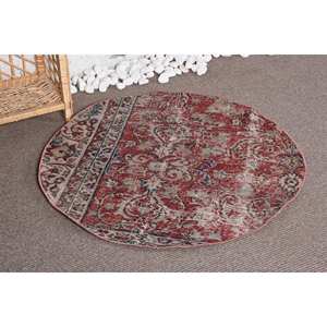 พรมตุรกีวินเทจคลาสสิกสีเบจสีแดง3.2 x 3.1ft ขนแกะพื้นที่ขนาดใหญ่แผ่นรองหลังสำหรับวัยรุ่นพรมห้องโถงสี่เหลี่ยมผืนผ้า - Product Image 2