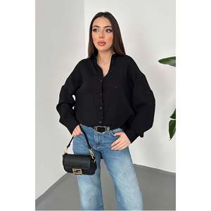<b>Black</b> Embroidered Oversize <b>Shirt</b> - <b>Black</b> - Product Image 2