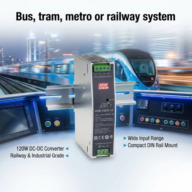 120W DIN Rail Type DC-DC Converter Single Output Industrial Meanwell DDR-120D-12 120W 12V 8.3A DIN Rail Power Supply
