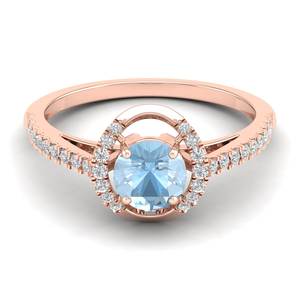 Bague Halo en Or Rose 14K avec Aquamarine Ronde de 0,84 Carat Certifiée IGI, Bijoux en Diamant pour Femme - Prix de Gros REYES - Product Image 1