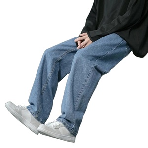 2025 nouveaux hommes Y2K Vintage côté rayé droit Jean haute rue lavage bleu Baggy Denim pantalon Hip Hop mode brodé - Product Image 1