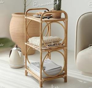 Elegante estante de almacenamiento y organizadores, estante de bambú de ratán hecho a mano, estantería de mimbre de Metal para sala de estar, salón exterior, uso en Hotel - Product Image 5