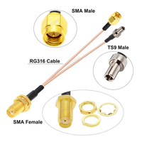 Câble RG316 SMA Femelle vers TS9 Mâle, Répartiteur en Y à Angle Droit, Câble d'Extension d'Antenne WiFi, Pigtail BEVOTOP Jumper