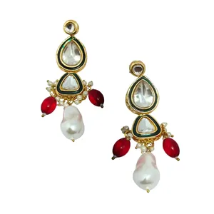 White Pearls Polki Kundan Earrings - Product Image 2