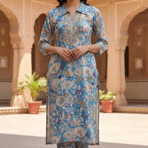 Kurti en Georgette Imprimé Floral de Luxe Unity avec Encolure Brodée pour Femmes - Product Image 1