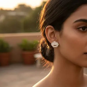 Bijoux fantaisie en filigrane argenté pour femmes, boucles d'oreilles pendantes et clous tendance plaquées or avec perles et diamants en or rose - Product Image 2