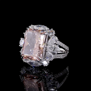 แหวนเพชรทรงรัศมีสีชมพู ทองคำแท้ 14K สำหรับงานหมั้นและงานแต่งงาน เครื่องประดับหรูหรา - Product Image 1