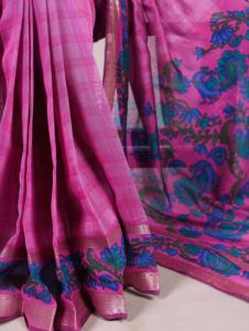 Saree Chanderi duradero en viscosa de poliéster con estampado y trabajo Zari y blusa para el mercado mayorista de Sari global - Product Image 3