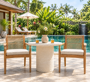 <b>Teak</b> Outdoor <b>Garden</b> <b>Chair</b> Woven Patio Armchair Cushioned Seat Wooden Balcony Seating - Product Image 2