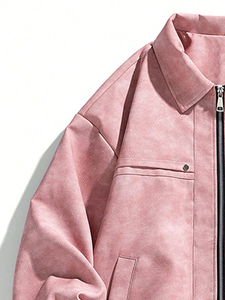 แจ็คเก็ตหนังแท้สีน้ำตาลวินเทจสำหรับผู้หญิงแจ็คเก็ตหนังแท้นักบินหนังแกะสีชมพูสำหรับฤดูใบไม้ผลิและฤดูใบไม้ร่วง - Product Image 4