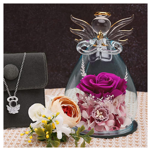 Venta al por mayor Forever Rose in Glass, Real Preserved Rose Flower Glass Cover Eternal Flower Rose with Angel Dome - Product Image 3