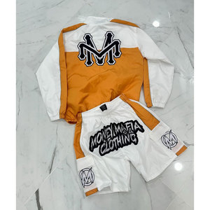 Ensemble survêtement deux pièces pour homme, coupe-vent et short, 100% coton satiné, streetwear, séchage rapide, été, haute qualité, personnalisable en gros - Product Image 6