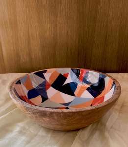 Bol de service alimentaire en bois émaillé de forme ronde Bol à salade en bois fait à la main de luxe de qualité supérieure - Product Image 1