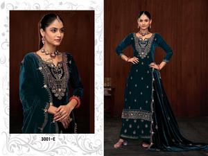 Vêtements ethniques indiens pakistanais élégants pour femmes Pure 9000 Velvet Kurti Agrémenté Chinon Dupatta Pantalon Glamour sans effort Rich - Product Image 2