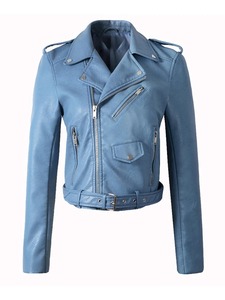 เสื้อแจ็คเก็ตหนัง PU ผู้ชาย แจ็คเก็ตซิปแบบลำลอง ระบายอากาศได้ดี ผ้าฝ้ายย้อมสีพื้น ถักทอ สำหรับขี่มอเตอร์ไซค์ - Product Image 3