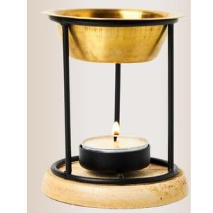 Black And Gold Cutwork Metal <b>Oil</b> <b>Burner</b> With Wooden Base 9 Cm Decorative Tealight Candle Holder Aromatherapy <b>Oil</b> Warmer Handmade - Product Image 4