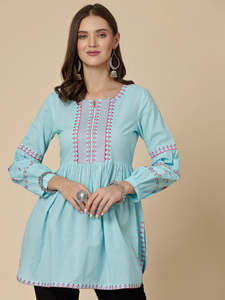 Débardeur en coton vintage brodé bleu turquoise pour femme, teint en pièce, produit en gros fait main à prix de gros - Product Image 3
