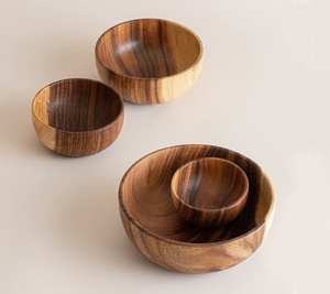 Tazón para servir ensalada de madera antigua de La India, proveedor de fabricante superior, tazón de madera Vintage curvo pulido para uso doméstico para alimentos - Product Image 5