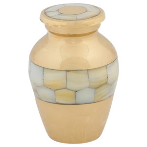 Venta directa de fábrica, urna de recuerdo de perlas de aluminio dorado y blanco, precio mínimo, venta amplia para adultos - Product Image 3