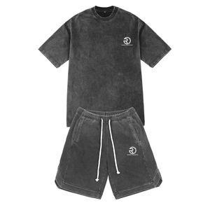 Vente en gros de vêtements d'été nouveau design hommes ensembles jumeaux à manches courtes t-shirt short ensemble double hommes de haute qualité pour hommes délavé à l'acide - Product Image 5