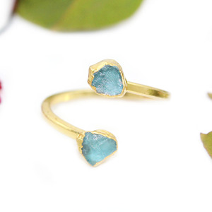 Anillo ajustable galvanizado de oro de piedra doble de apatita cruda Natural de última moda para mujer, joyería hecha a mano al por mayor para India - Product Image 1