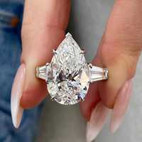 Bague de luxe en or 14 carats pour femme, avec trois diamants de laboratoire certifiés IGI, taille poire et pierres latérales baguette coniques, tendance, vente en gros