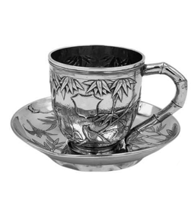 Service à thé et café en argent brillant contemporain avec soucoupe, léger, fabriqué en Inde - Product Image 2