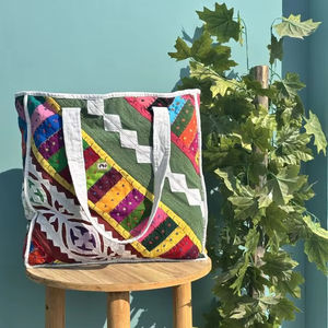 Bolso de compras bohemio acolchado de algodón hecho a mano para mujer, diseño de retales para comestibles, playa, uso diario, viaje perfecto - Product Image 1