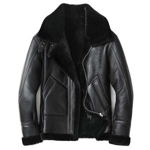 Veste en cuir bomber décontractée pour homme en véritable peau de mouton, col montant, taille XS, manteau en denim d'hiver, décoration boutonnée, teintée et lavée - Product Image 4