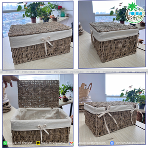 HOT SEARCH Panier rectangulaire en jonc de mer avec couvercle Rangement élégant et fonctionnel pour votre maison - Product Image 2