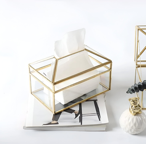 กล่องทิชชู่อะคริลิคใสของตกแต่งโต๊ะโลหะเคลือบทอง - Product Image 3
