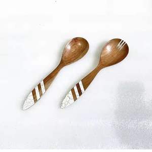 Ensemble de serveurs à salade avec poignée en résine, outils de cuisine en bois de manguier d'acacia naturel - Product Image 3